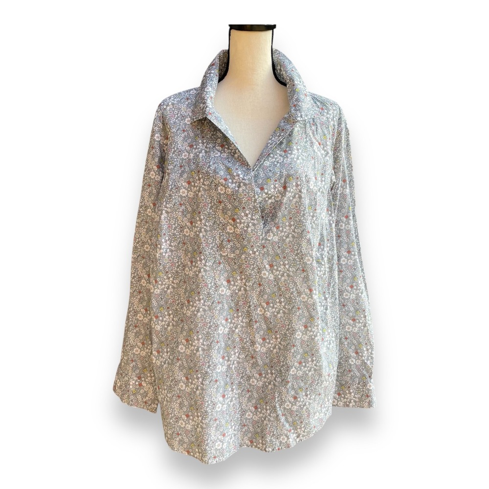 Michael Faircloth Women's Floral V-Neck Blouse Blue White All Over Print Top 3XL